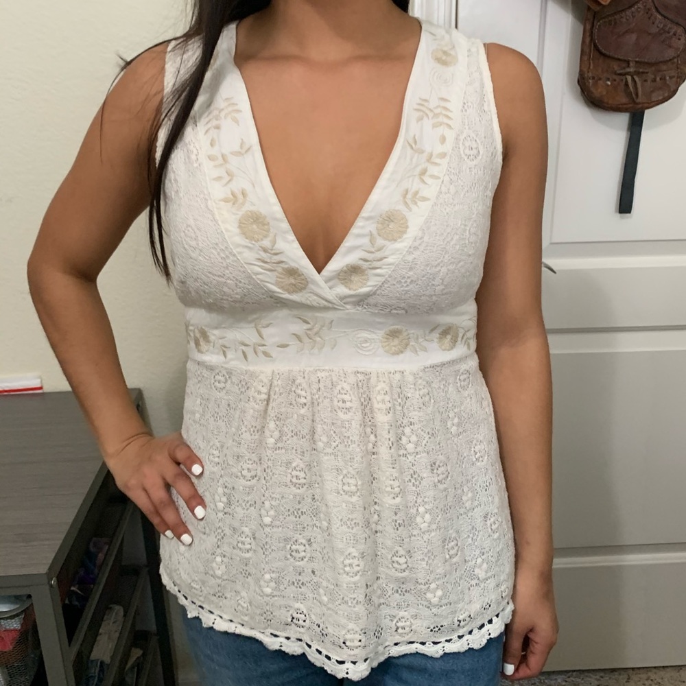 Cream lace knitted blouse